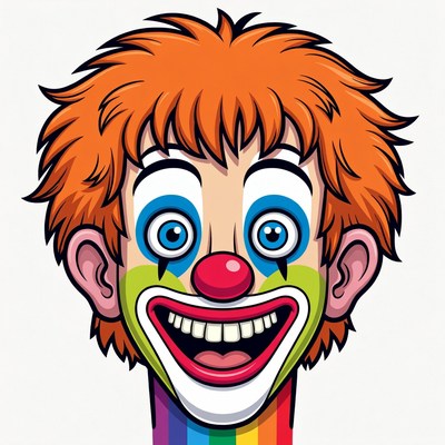 Cartoon Clown with Rainbow Neck