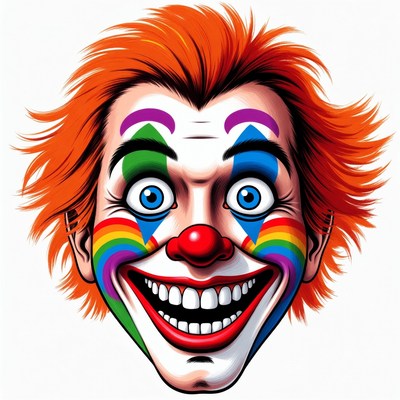 Grinning Clown with Rainbow Makeup