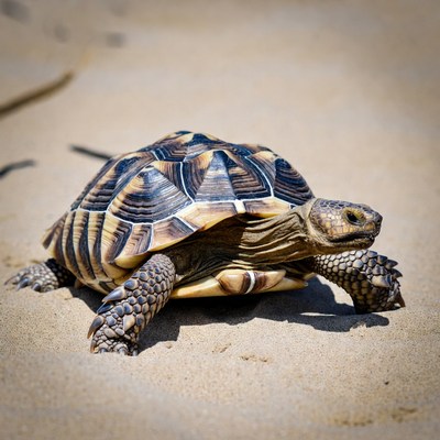 Leopard tortoise on sand