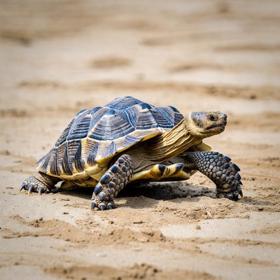 Radiated tortoise on sandy ground