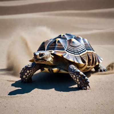 Leopard tortoise walking in desert sand