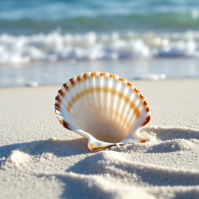 Scallop shell on beach sand