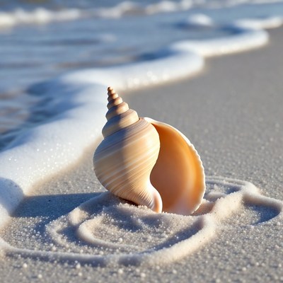 Seashell on sandy beach