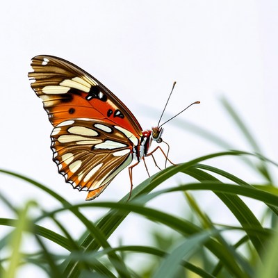 Orange butterfly on green grass