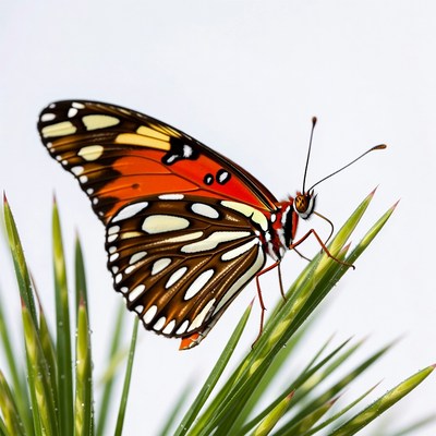 Colorful butterfly on green grass blade