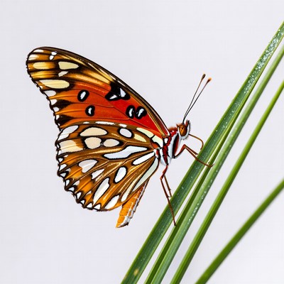 Orange butterfly on green grass