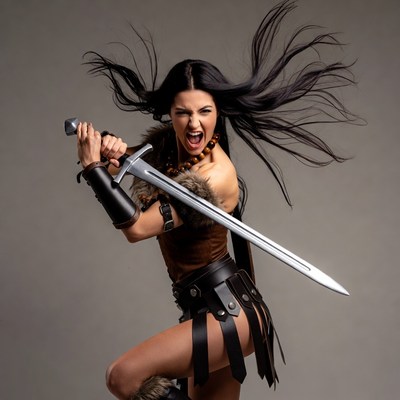 Warrior woman wielding sword