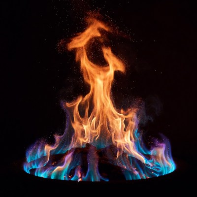 Vibrant blue and orange fire flames