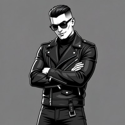 Man in leather jacket with arms crossed