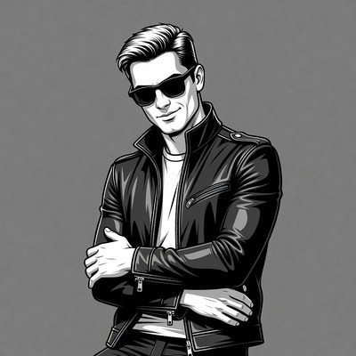 Man in leather jacket with arms crossed