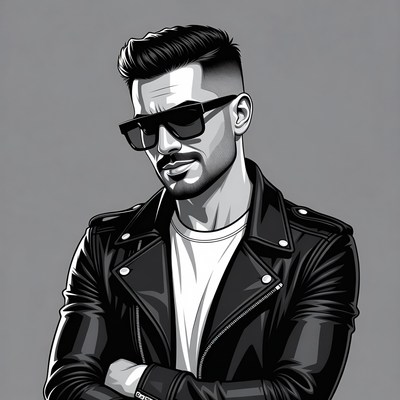Man in leather jacket with sunglasses