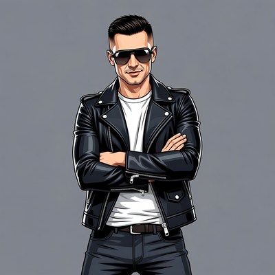 Man in leather jacket with sunglasses
