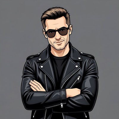 Man in leather jacket with sunglasses