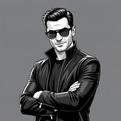 Man in leather jacket with sunglasses