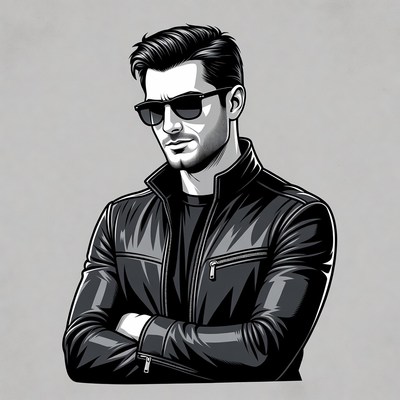 Man in leather jacket with arms crossed