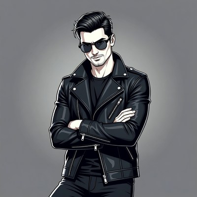Man in leather jacket with arms crossed