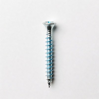 Silver wood screw on white background
