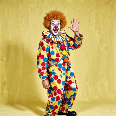 Clown waving hand happily