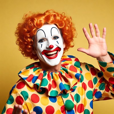 Clown waving with red hair