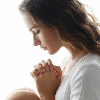 Woman praying with hands clasped