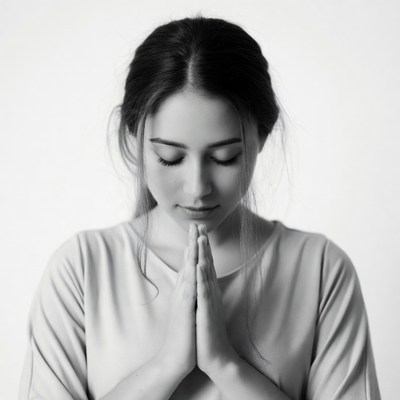 Woman praying with hands clasped