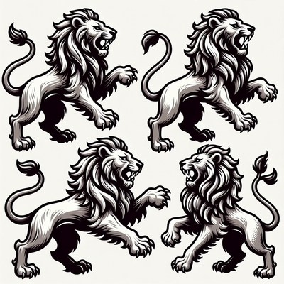 Four Roaring Lion Illustrations