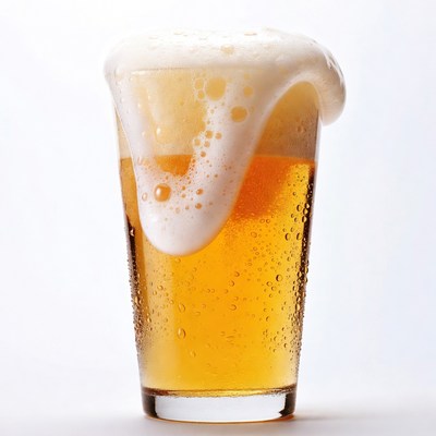 Foamy Beer Glass with Overflowing Head