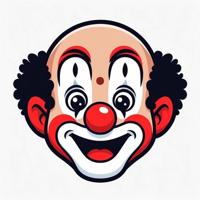 Cartoon Clown Smiling with Red Nose