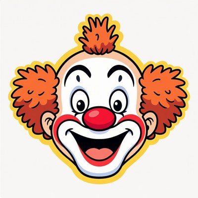 Cartoon Clown Smiling with Red Nose