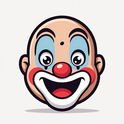 Cartoon Clown Smiling with Red Nose