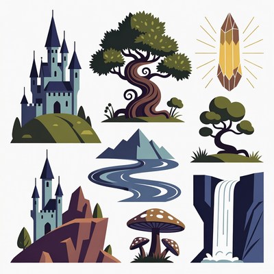 Fantasy Landscape Clipart Icons