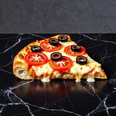Pizza slice with tomatoes and olives