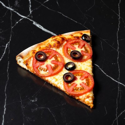 Pizza slice with tomatoes and olives