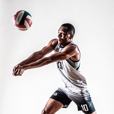 African-American man spiking volleyball