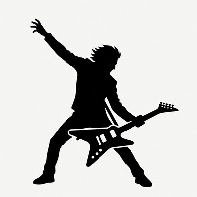 Rock musician playing electric guitar silhouette