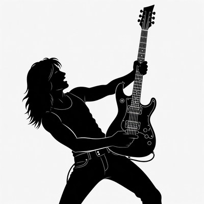 Rock musician playing electric guitar silhouette