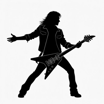Rock musician playing electric guitar silhouette