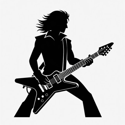 Rock guitarist silhouette playing electric guitar