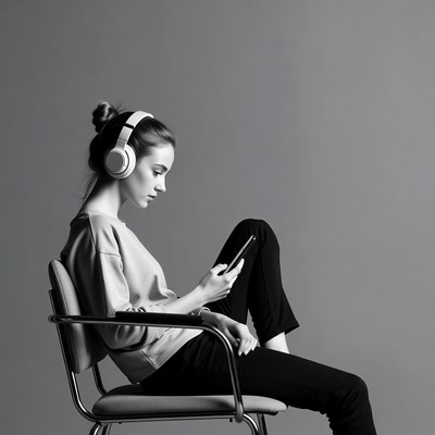 Young woman wearing headphones using phone