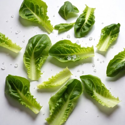 Fresh Lettuce Leaves with Salt Crystals