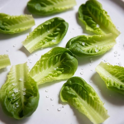 Fresh lettuce leaves with salt