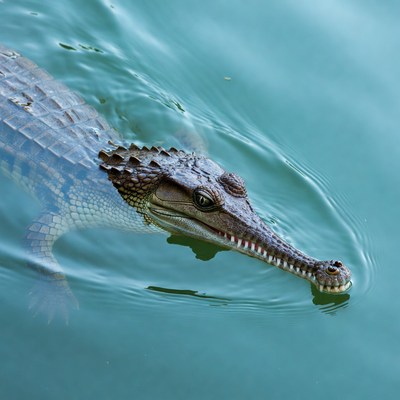 Crocodile swimming in blue water