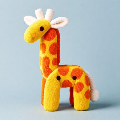 Stuffed giraffe toy on blue background