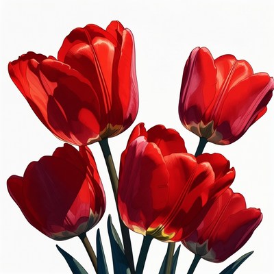 Red Tulips on White Background