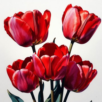 Red Tulips on White Background