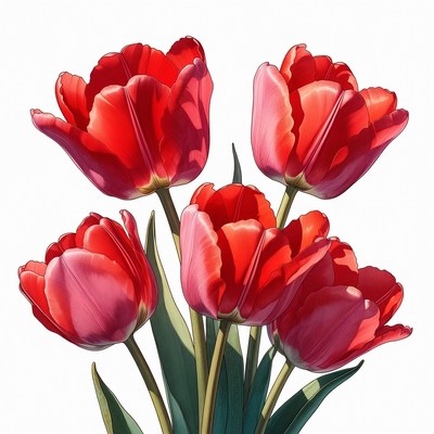 Red Tulips Bouquet Isolated Background