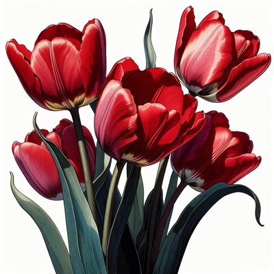 Red Tulips Bouquet Isolated Background