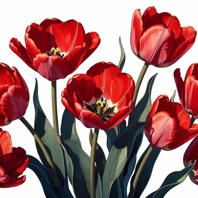 Red Tulips on White Background