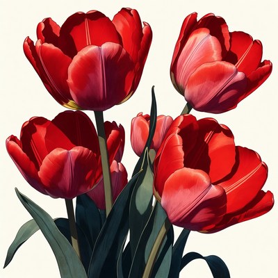 Red Tulips on White Background