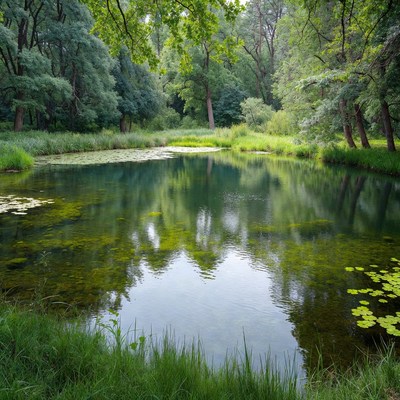 Forest Pond with Lily Pads